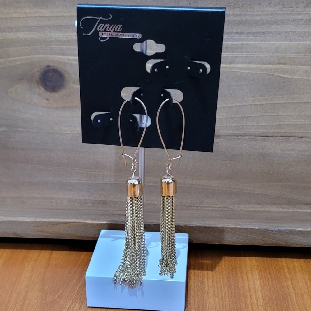 Tanya Creations Gold Tone Fringe Long Earrings